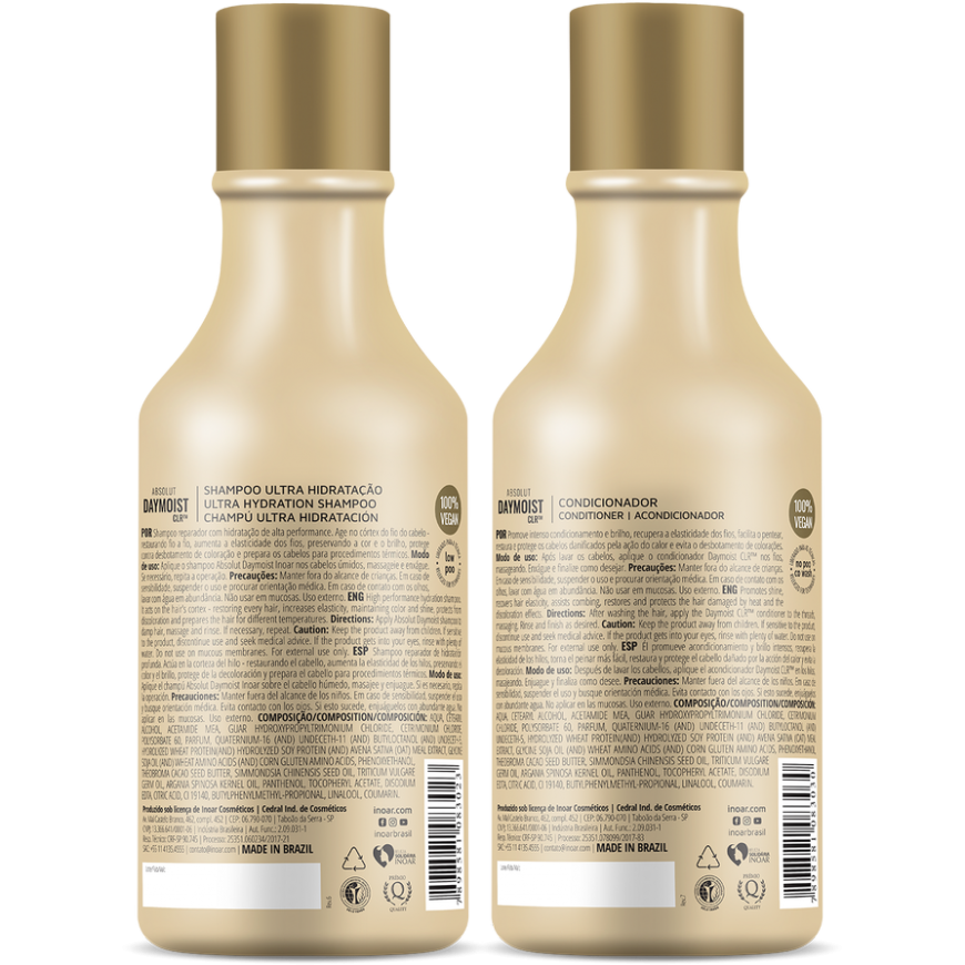 INOAR Absolut Daymoist Duo Kit - priemonių rinkinys chemiškai pažeistiems plaukams 2x250 ml – 2