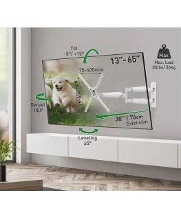 Bracket BARKAN BM343XLW 13-65" TV, 4 hinges, wall, extended, white
