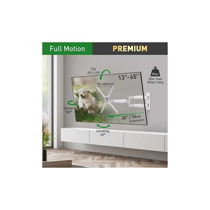 Bracket BARKAN BM343XLW 13-65" TV, 4 hinges, wall, extended, white – 2