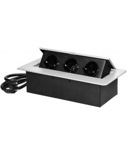 Orno Furniture socket recessed into the table top with a flat milled edge and 1.5 m cable, 3x2P+Z (Schuko), white