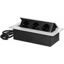 Orno Furniture socket recessed into the table top with a flat milled edge and 1.5 m cable, 3x2P+Z (Schuko), white Orno Furniture socket recessed into the table top with a flat milled edge and 1.5 m cable, 3x2P+Z (Schuko), white