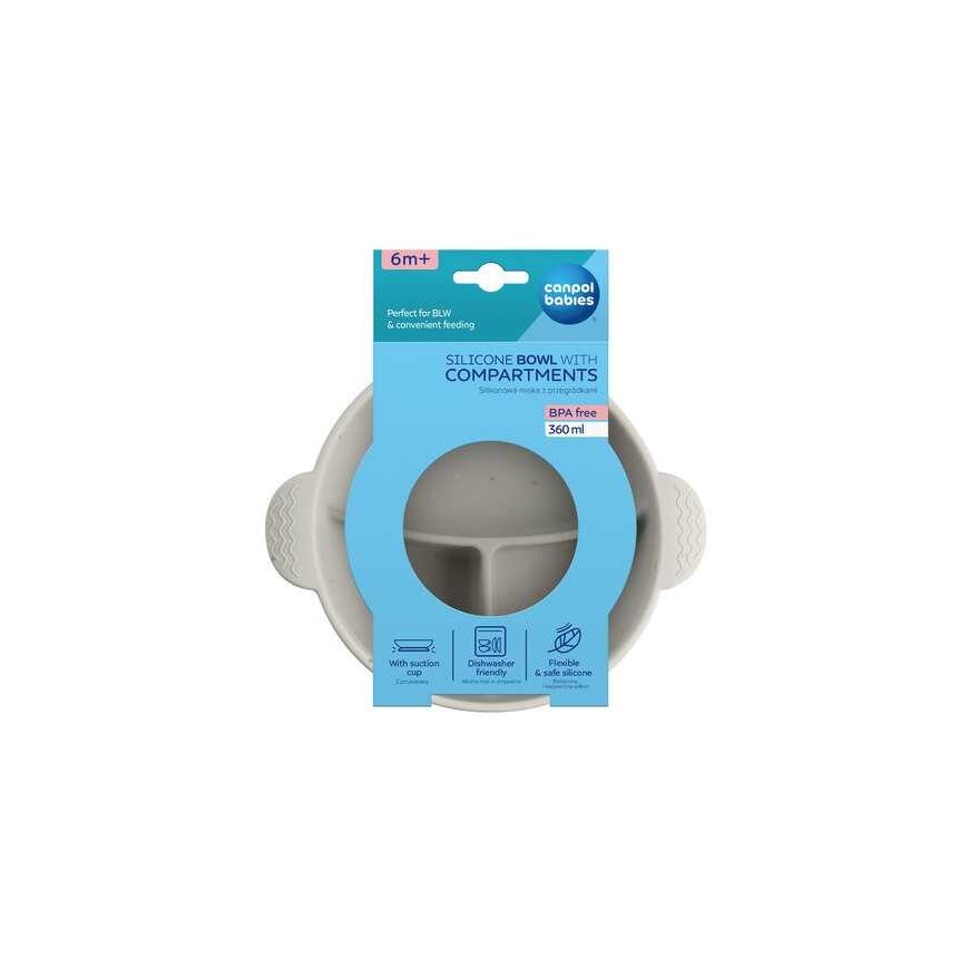 CANPOL BABIES silikoninis neslystantis dubenėlis DOTS, 3 skyrių, 360 ml, 51/403_grey – 2