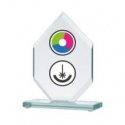 Detail Glass trophy with LuxorJet color printing, engraving and paint filling