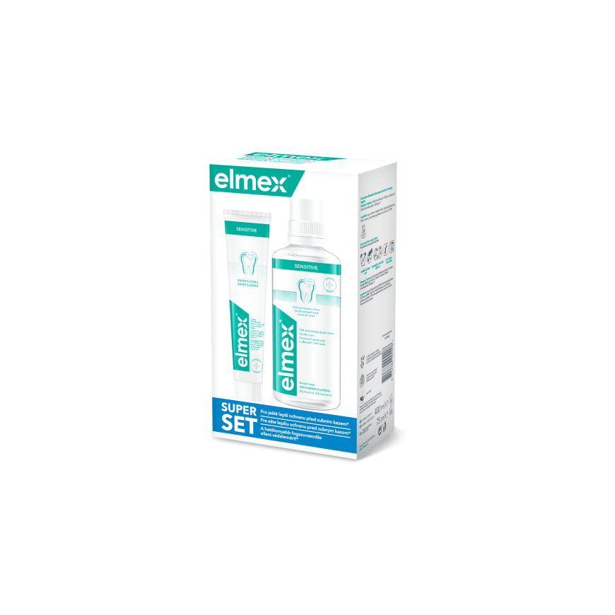 Elmex Set w kasecie Sensitive (płyn do płukania ust 400 ml + toothpaste do zębów 75 ml)