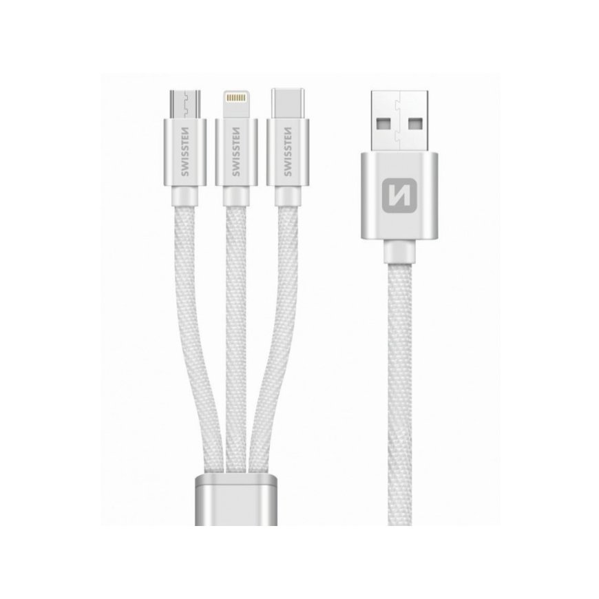 Swissten Textile 3-in-1 Cable 1.2m