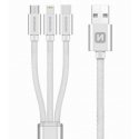 Swissten Textile 3-in-1 Cable 1.2m USB кабель 1,2 m USB A USB C/micro-USB B/Lightning Серебристый Swissten Textile 3-in-1 Cable 1.2m USB кабель 1,2 m USB A USB C/micro-USB B/Lightning Серебристый