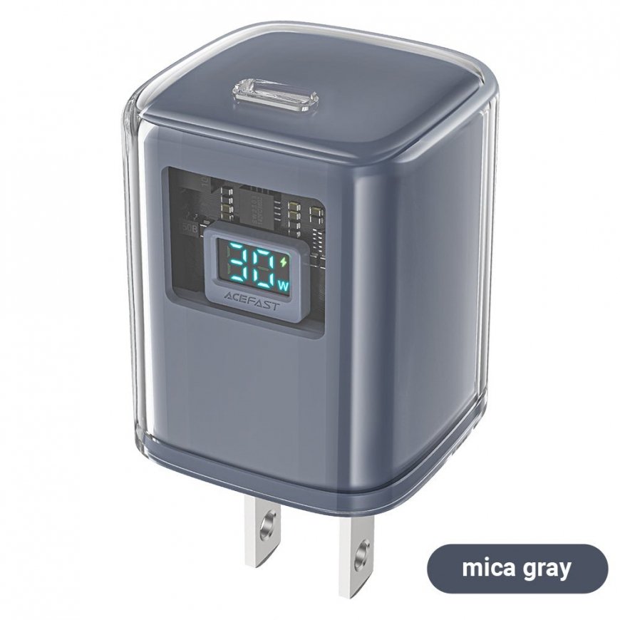 Acefast A53 PD 30W GaN USB-C charger with display - gray