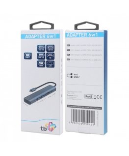 Adapter HUB USB C 6in1 - HDMI, USBx3, PD, RJ-45
