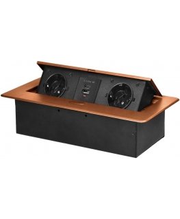Orno Furniture socket recessed into the table top with flat milled edge and USB charger, 2x2P+Z (Schuko), 2xUSB (type A+C 3.6A),