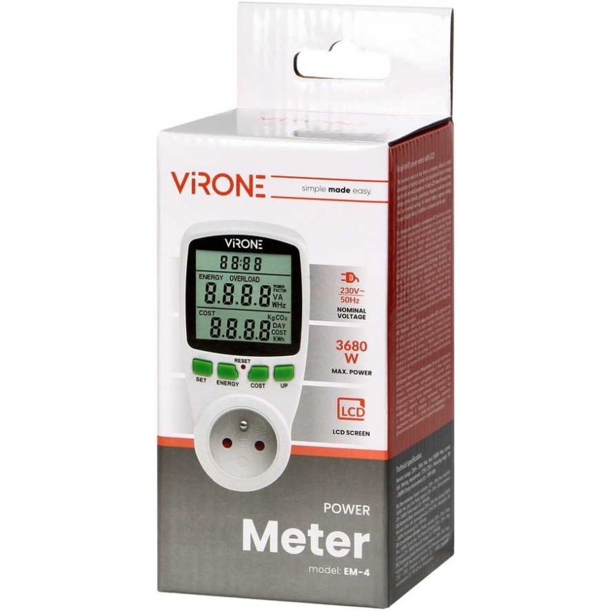 Orno Single rate wattmeter, energy calculator with LCD display, single rate, built-in battery – 2