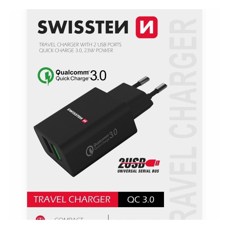 Swissten Premium Travel Charger 2x USB / QC3.0 23W – 2