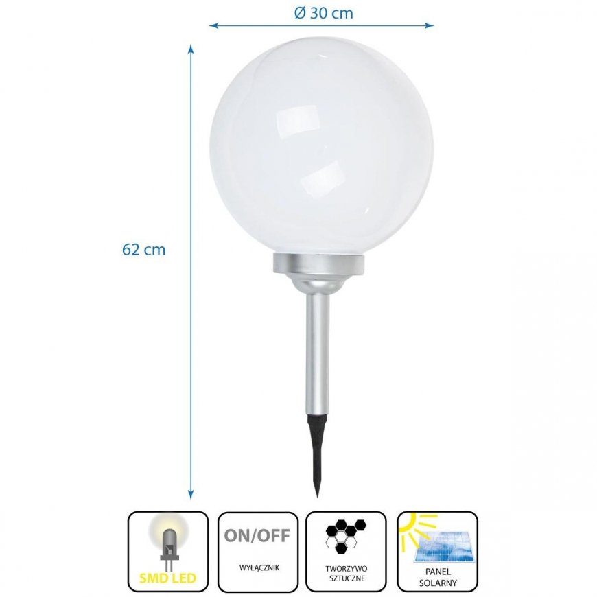 Saska Garden SOLAR LAMP MILKY BALL 30x62CM – 5