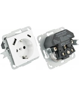 Kabelmeister built-in socket 2-way with quick charger (20W, PD3.0), USB, white