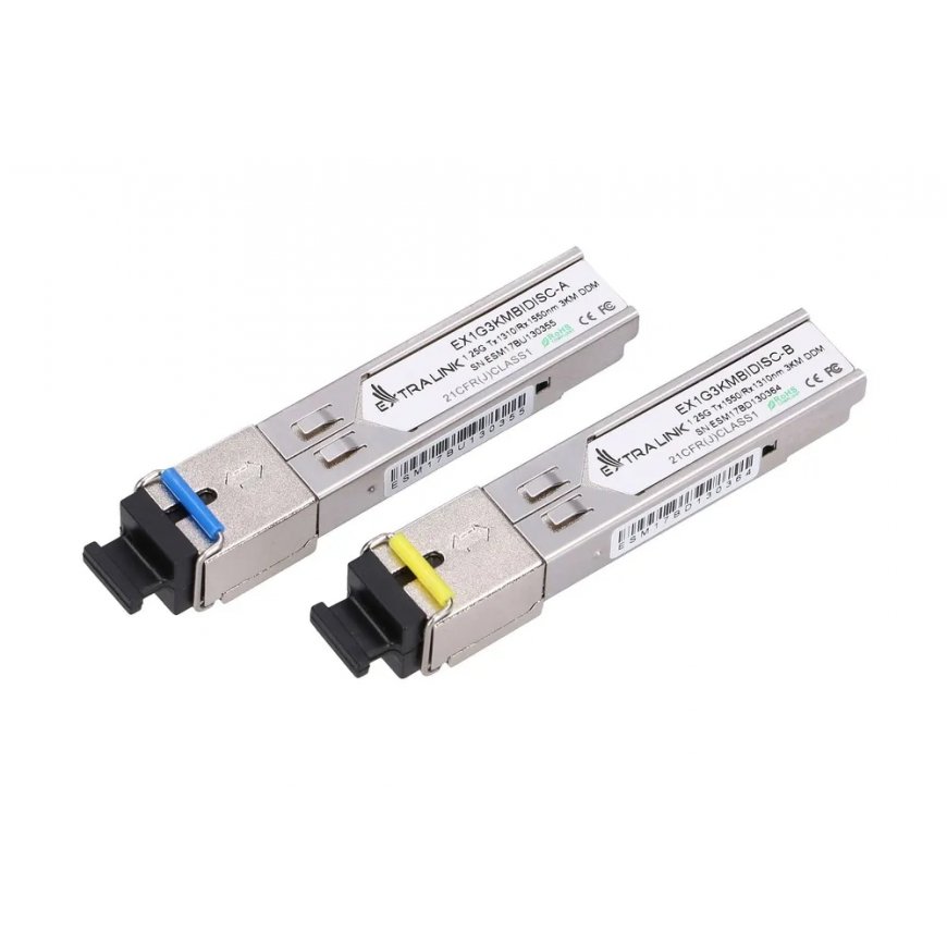 Extralink SFP 1.25G | SFP WDM Module | 1,25Gbps, 1310/1550nm, single mode, 3km, SC, DOM, pair