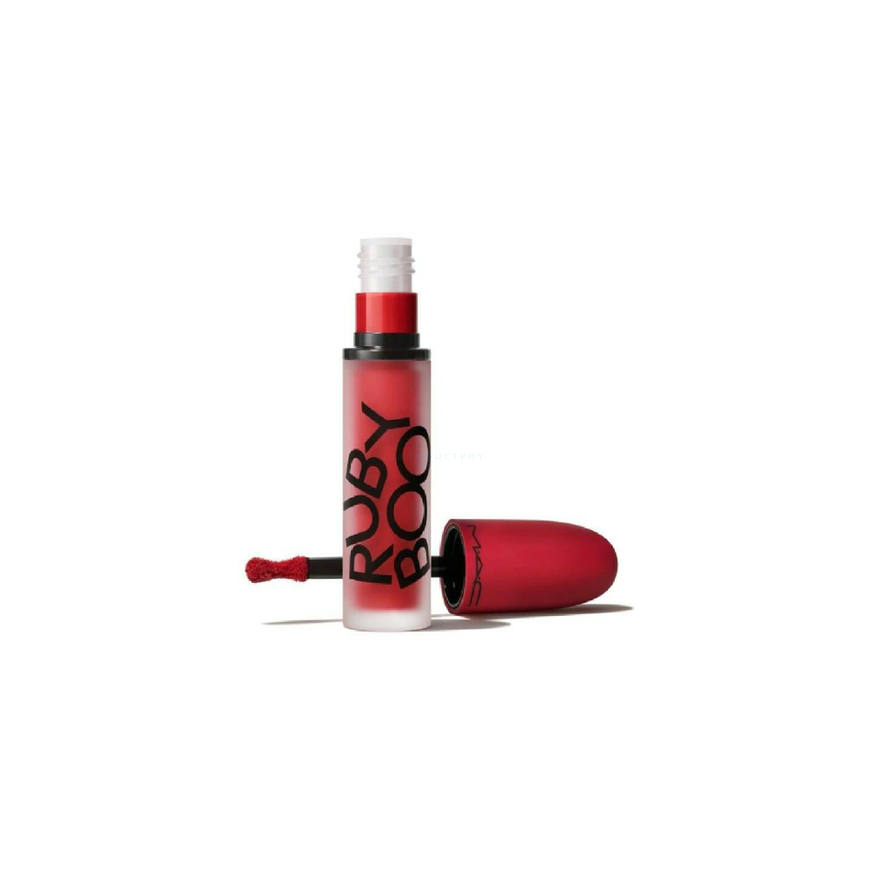 MAC MAC, pudros bučinys, matiniai, skysti lūpų dažai, ruby boo raudona, 5 ml moterims