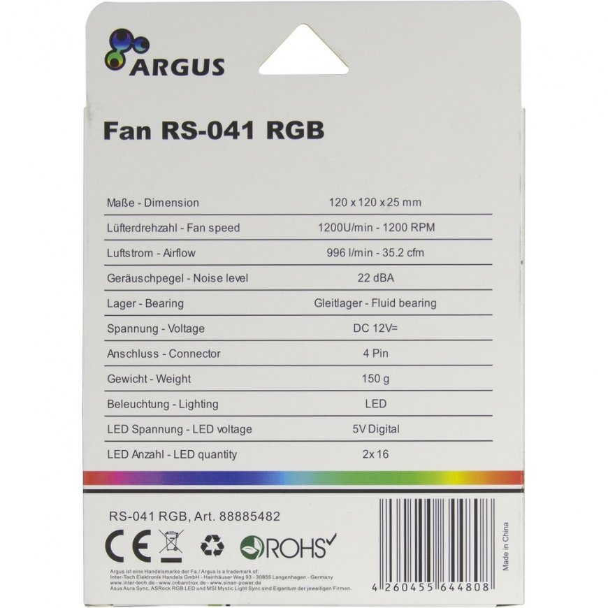 Inter-Tech RS-041 RGB Datora korpusam Ventilators 12 cm Melns – 5