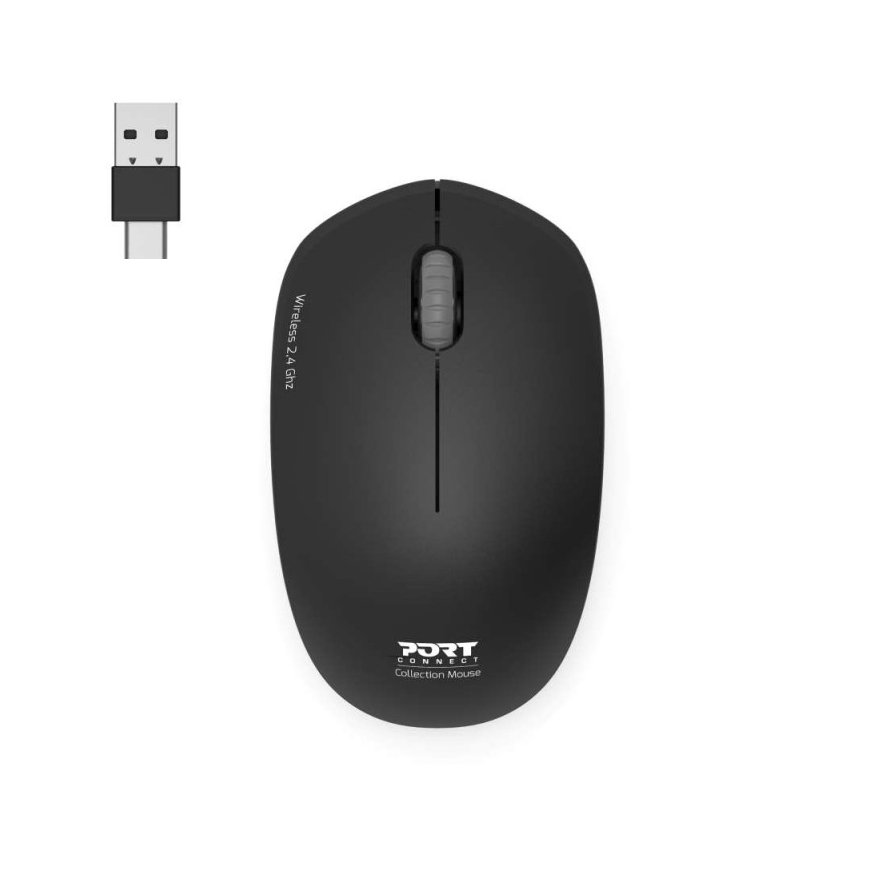 PORT CONNECT Wireless COLLECTION MOUSE, USB-A a USB-C dongle, 2.4Ghz, 1600DPI, Olive