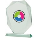 Detail LuxorJet color printed glass trophy and case Detail LuxorJet color printed glass trophy and case
