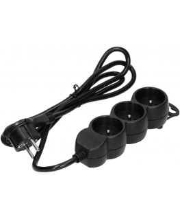 Orno 3-way extension cord 2P+E, 5m H05VV-F 3x1.5mm2, Imax16A, flat plug, black