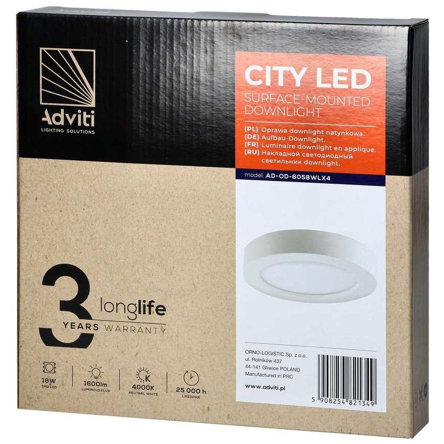Orno CITY LED 18W, downlight, surface-mounted, round, 1600lm, 4000K, white, built-in LED power source – 2