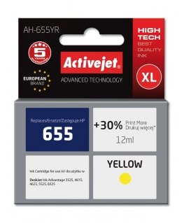 Activejet AH-655YR ink (replacement for HP 655 CZ112AE Premium 12 ml yellow)