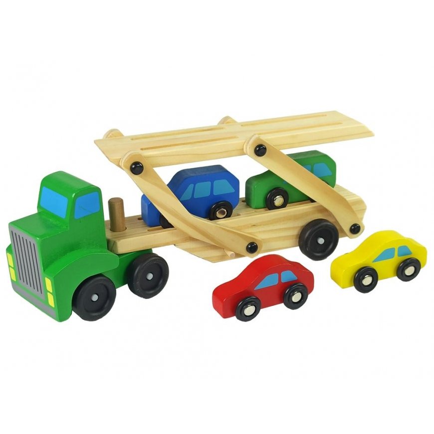 Lean Cars Wooden green tractor with toy cars – 3