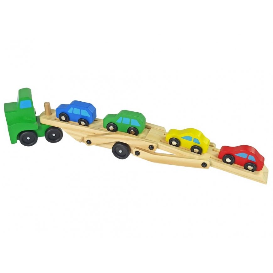 Lean Cars Wooden green tractor with toy cars – 4