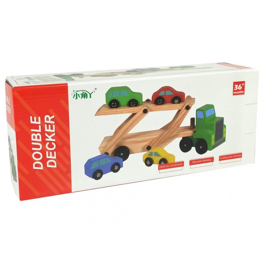Lean Cars Wooden green tractor with toy cars – 5