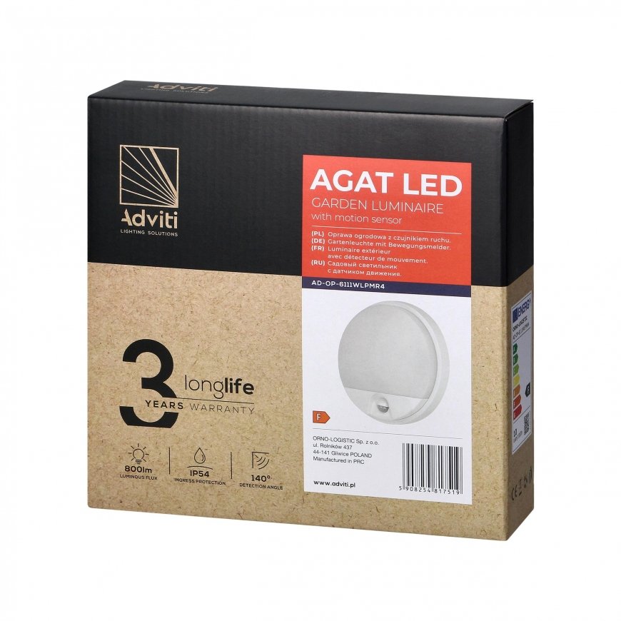 Wall lamp Orno AGAT LED 10W, garden lamp with 140° motion sensor, 800lm, IP54, 4000K, white – 2