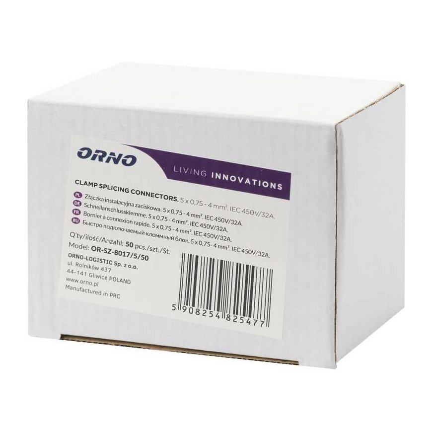 Orno 5 wire crimp wiring terminal block for any wire 0.75-4mm? IEC 450V/32A 50 pcs. – 2