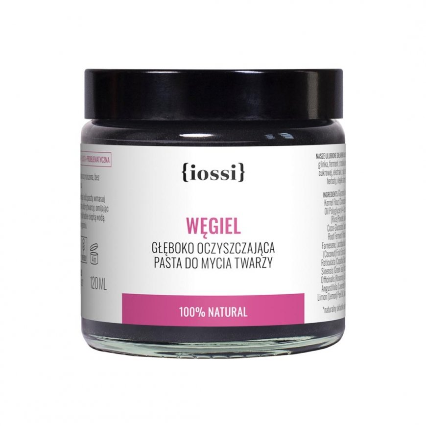 Iossi Charcoal valomoji pasta veido prausimui su aktyvuota anglimi, dumbliais ir žaliąja arbata 120ml – 2