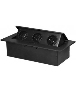 Orno Furniture socket recessed into the tabletop with a flat milled edge, 3x2P+Z, black