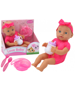 Lean Baby doll, pink clothes, headband, feeding accessories
