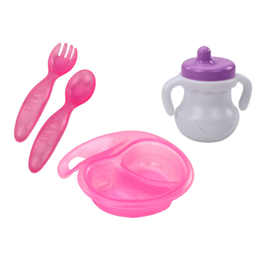 Lean Baby doll, pink clothes, headband, feeding accessories – 3