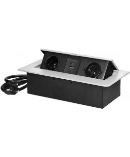 Orno Recessed furniture sockets with flat milled edge, USB charger and 1.5 m cable, 2x2P+Z, 2xUSB (type A+C 3.6A), white