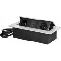 Orno Į viršų įleidžiami baldų lizdai su plokščiu frezuotu apvadu, USB įkrovikliu ir 1,5 m laidu, 2x2P+Z, 2xUSB (tipas A+C 3,6A),