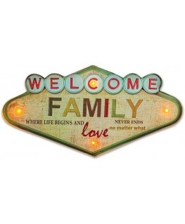Wall lamp TelForceone RETRO metal sign LED Welcome Family Forever Light