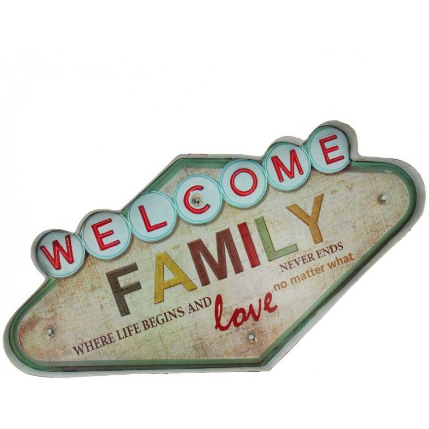 Wall lamp TelForceone RETRO metal sign LED Welcome Family Forever Light – 2