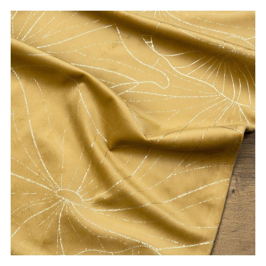 Eurofirany BLINK / 18 Velvet table runner with water lily leaf pattern, 35X180 cm, color: golden – 5