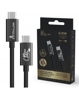 Extralink Smart Life USB Type-C to Type-C Cable Braided Black | USB-C Cable | 240W, 40Gbps, 200cm