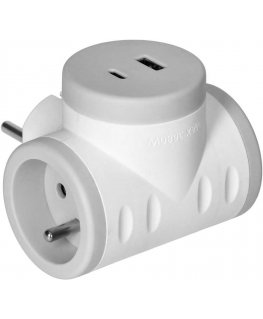 Orno 2P+Z splitter with 2xUSB charger, fast charging, white and gray