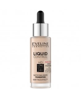 Eveline Cosmetics Liquid Control HD ilgalaikis Formula 24H veido pagrindas su lašintuvu 002 minkštas porcelianas 32 ml