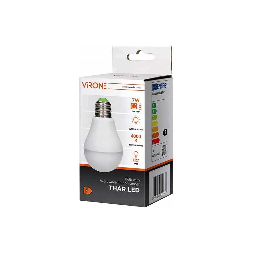 Orno THAR LED NAUJAS 7W A60, lemputė su mikrobangų judesio jutikliu, 825lm, 4000K, E27 – 4