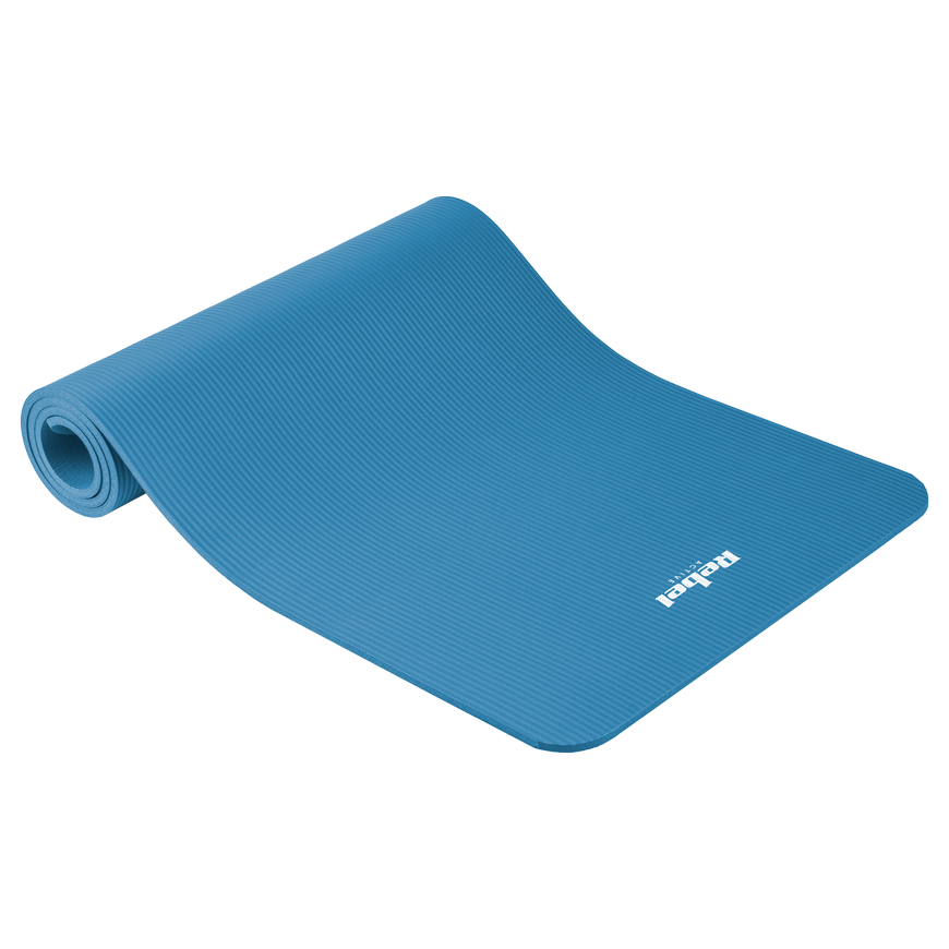 Gymnastics mat for yoga, pilates, fitness, 183x61cm, thickness 1cm, NBR material, blue, REBEL ACTIVE