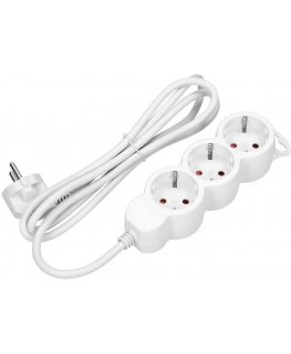 Orno 3 krypčių ilgintuvas 2P+E (Schuko), 5m H05VV-F 3x1,5mm2, Imax16A, plokščias kištukas, baltas