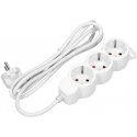 Orno 3-way extension cord 2P+E (Schuko), 5m H05VV-F 3x1.5mm2, Imax16A, flat plug, white Orno 3-way extension cord 2P+E (Schuko), 5m H05VV-F 3x1.5mm2, Imax16A, flat plug, white