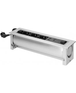 Orno Baldų lizdas įleistas į stalviršį su plokščiu frezuotu kraštu ir elektrine anga, 3x2P+Z (Schuko), 2xNET, 1xHDMI
