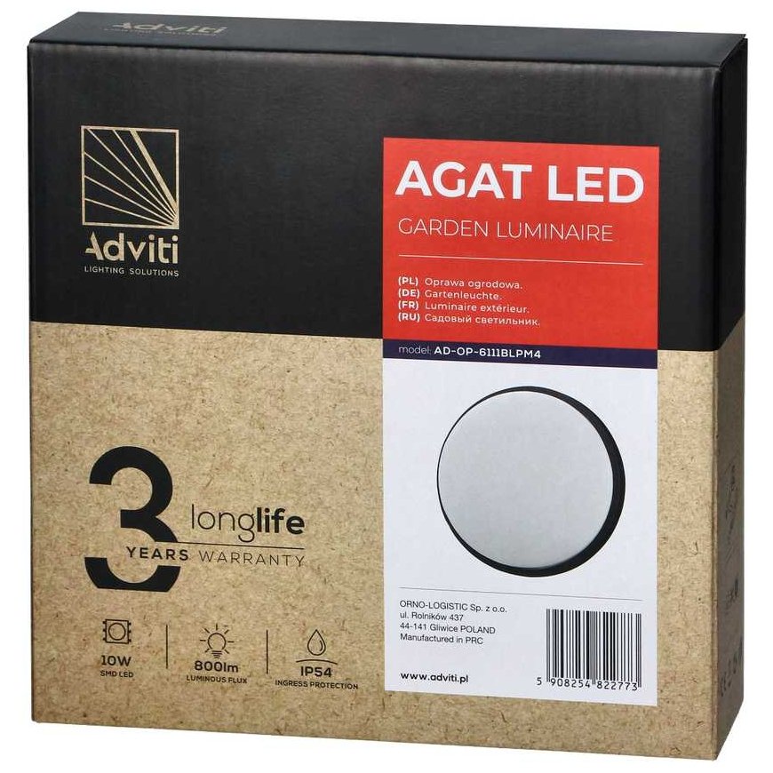 Sieninis šviestuvas Orno AGAT LED 10W, sodo šviestuvas, 800lm, IP54, 4000K, juodas – 2