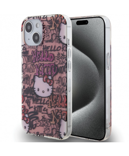 Hello Kitty IML Tags Graffiti dėklas iPhone 15 - rožinis