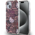 Hello Kitty IML Tags Graffiti dėklas iPhone 15 - rožinis Hello Kitty IML Tags Graffiti dėklas iPhone 15 - rožinis